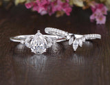 2.25ct Pear Cut Moissanite Ring Set, Side Stones with Shaped Band, Available in All Metals, 1.25ct Main Stone