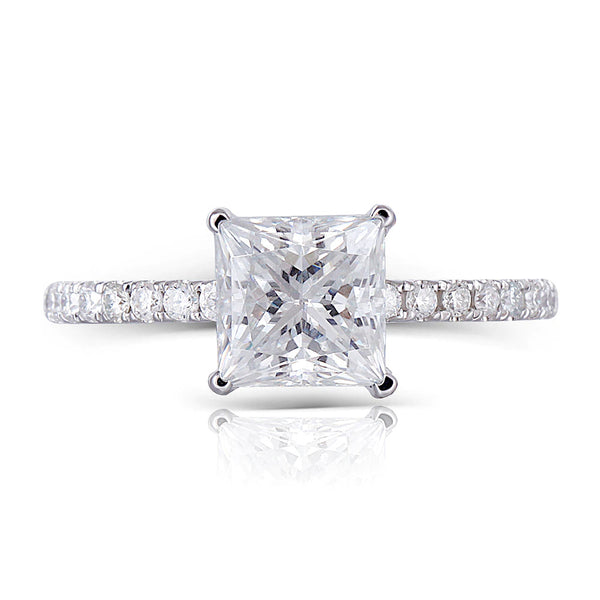 1.50ct Princess Cut Moissanite, Classic Engagement Ring, 14Kt 585 White Gold