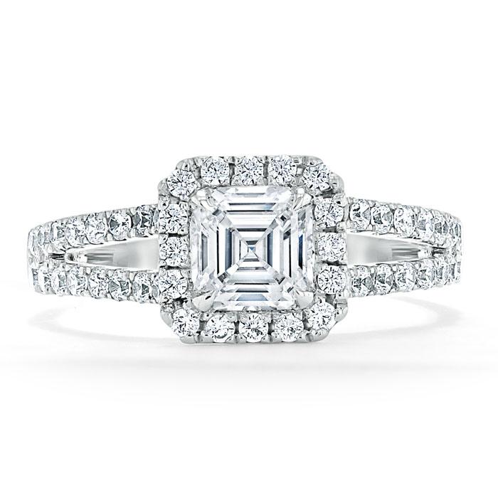 1.60ct  Asscher Cut Moissanite Engagement Ring, Classic Halo with Split Shank,  Available in White Gold, Platinum, Rose Gold or Yellow Gold