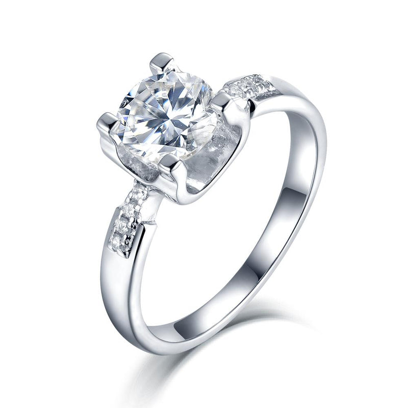 1.00ct Moissanite Engagement Ring, Classic Four Claw Suspended Setting with Stone Set Shoulders , Sterling Silver & Platinum