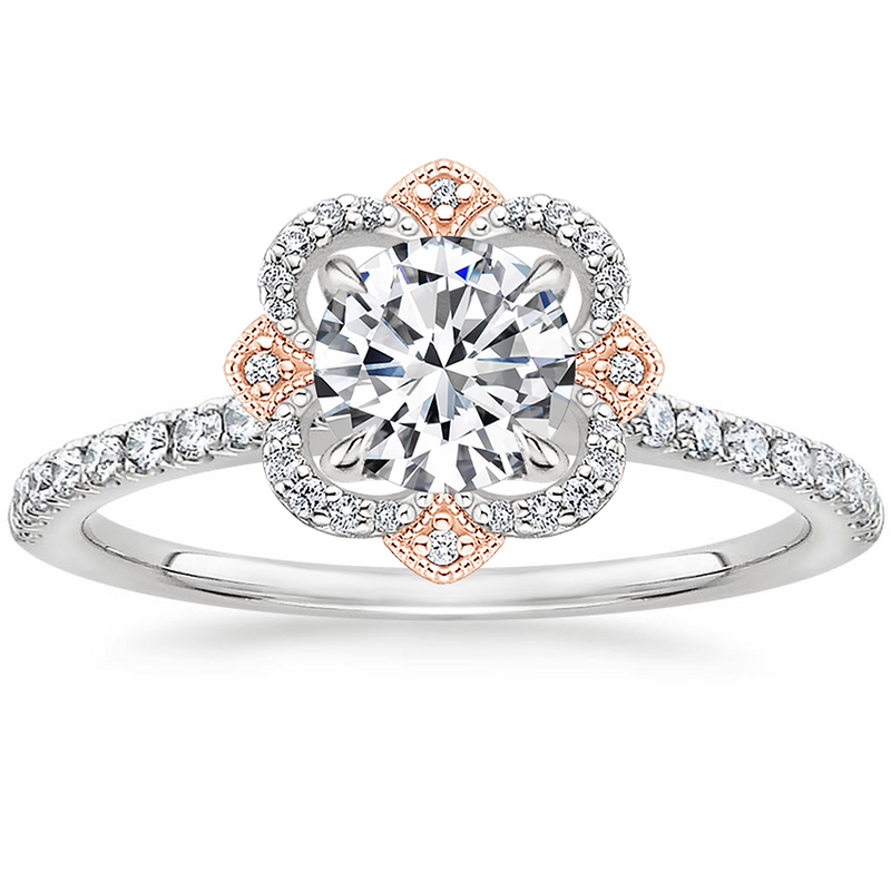 Vintage Round Cut Moissanite Halo Engagement Ring, Available in White Gold or Platinum