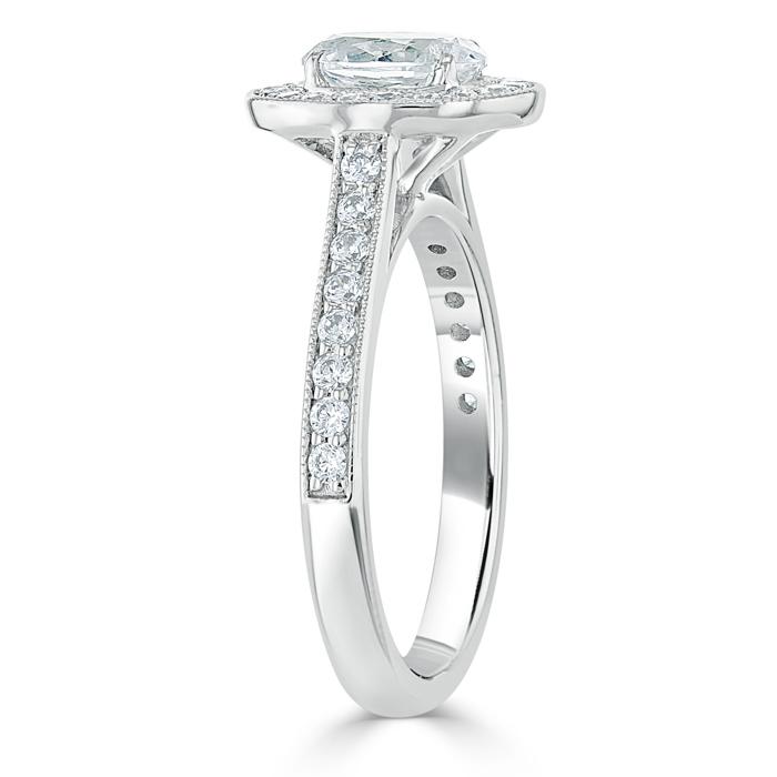 1.35ct Oval Cut Moissanite Halo Engagement Ring, Tiffany Style,  Available in White Gold, Platinum, Rose Gold or Yellow Gold