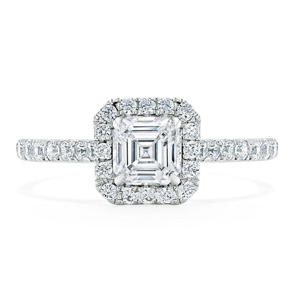 Lab-Diamond Asscher Cut Engagement Ring, Classic Halo, Choose Your Stone Size and Metal