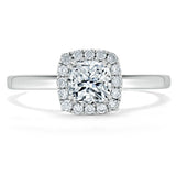 0.75ct Cushion Cut Moissanite Halo Engagement Ring, Available in White Gold or Platinum