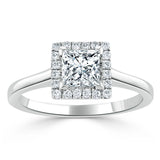 0.75ct Princess Cut Moissanite Halo Engagement Ring, Available in White Gold or Platinum