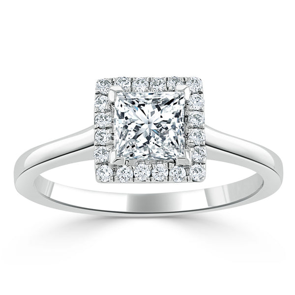 Lab-Diamond Princess Cut Halo Engagement Ring, Choose Your Stone Size and Metal