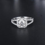 1.00ct Moissanite Engagement Ring, Classic Halo with Split Shank , Sterling Silver & Platinum