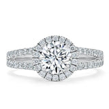 Lab-Diamond, Round Cut Halo Engagement Ring, Tiffany Style, Choose Your Stone Size and Metal
