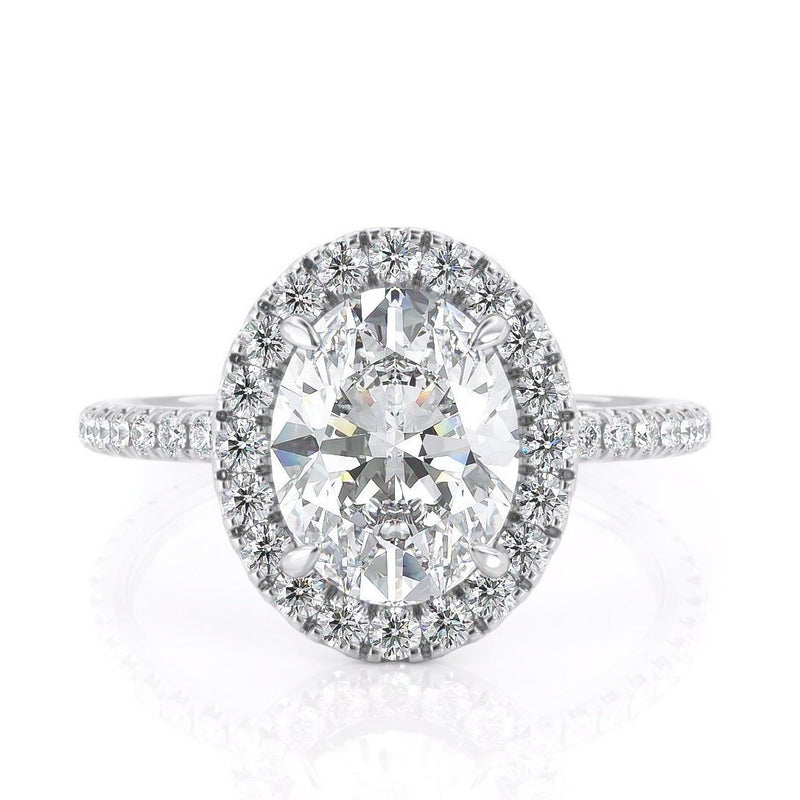 2.00ct Oval Cut Moissanite, Classic Halo Engagement Ring, Available in White Gold or Platinum