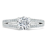 1.40ct  Round Cut Moissanite Halo Engagement Ring, Tiffany Style Double Row Band,  Available in White Gold, Platinum, Rose Gold or Yellow Gold