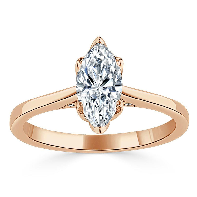1.00ct Marquise Cut Moissanite Engagement Ring, Classic Design,  Available in White Gold, Platinum, Rose Gold or Yellow Gold
