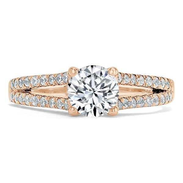 1.40ct  Round Cut Moissanite Halo Engagement Ring, Tiffany Style Double Row Band,  Available in White Gold, Platinum, Rose Gold or Yellow Gold