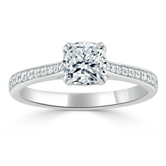 Lab-Diamond Cushion Cut Engagement Ring, Classic Style, Choose Your Stone Size and Metal