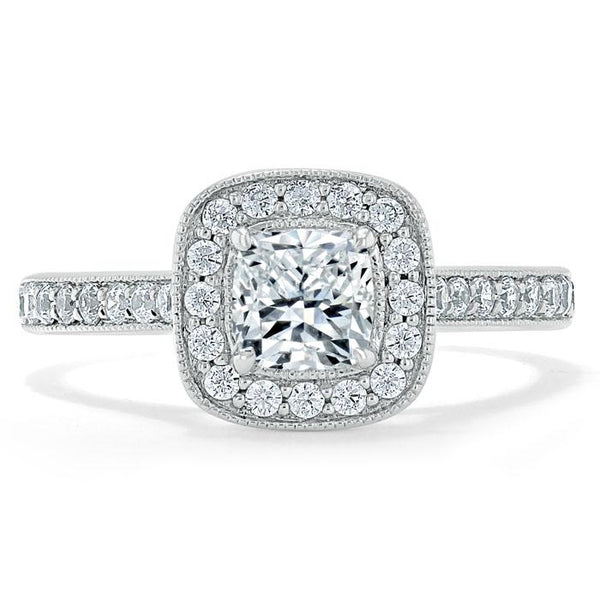 1.40ct  Cushion Cut Moissanite Halo Engagement Ring, Tiffany Style,  Available in White Gold, Platinum, Rose Gold or Yellow Gold