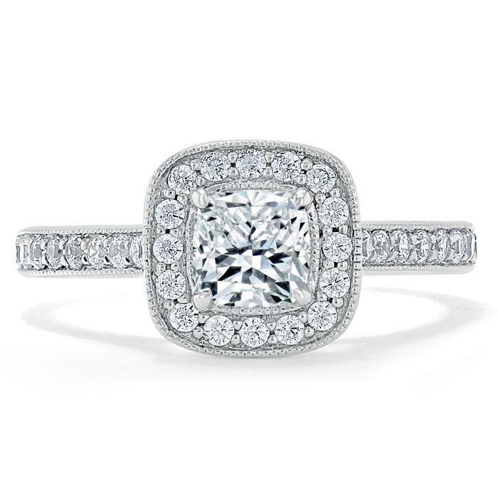 1.40ct  Cushion Cut Moissanite Halo Engagement Ring, Tiffany Style,  Available in White Gold, Platinum, Rose Gold or Yellow Gold