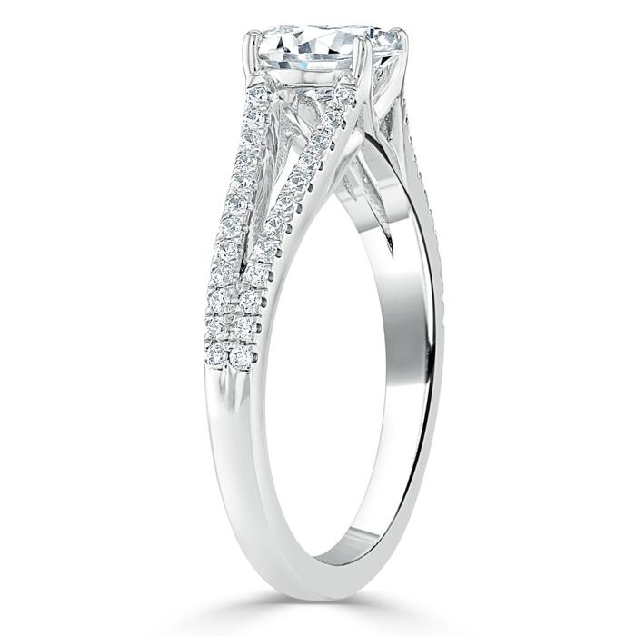 1.35ct Oval Cut Moissanite Engagement Ring, Split Shank,  Available in White Gold, Platinum, Rose Gold or Yellow Gold