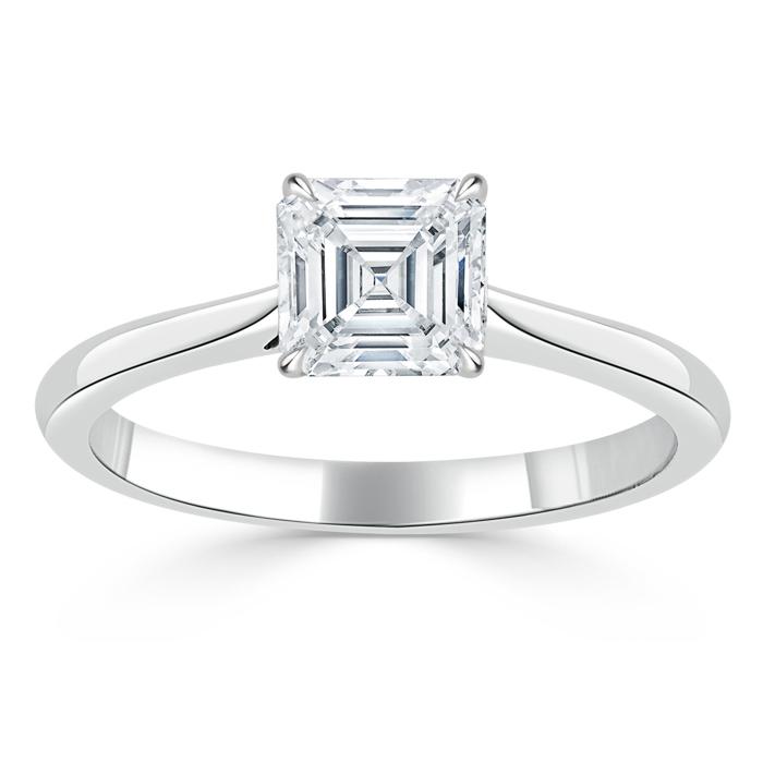 1.00ct Asscher Cut Moissanite Engagement Ring, Classic Style,  Available in White Gold, Platinum, Rose Gold or Yellow Gold