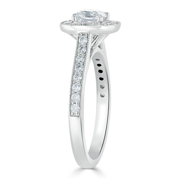 1.40ct  Cushion Cut Moissanite Halo Engagement Ring, Tiffany Style,  Available in White Gold, Platinum, Rose Gold or Yellow Gold