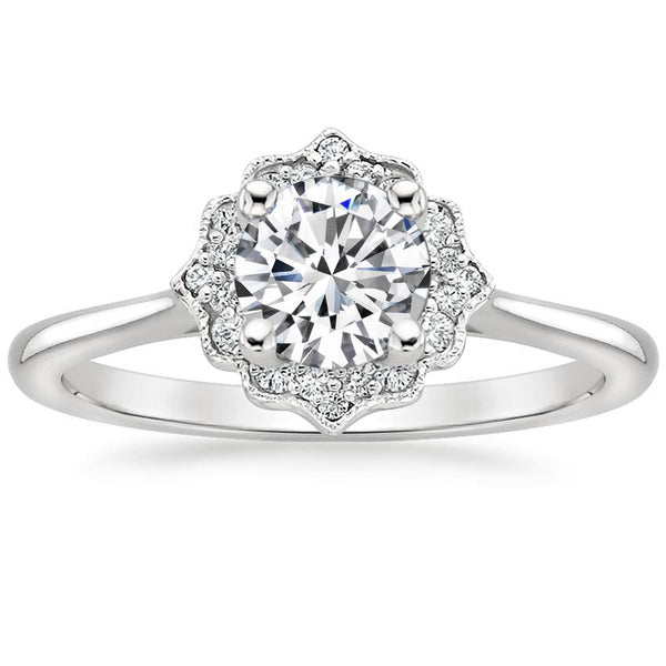 Lab-Diamond, Vintage Round Cut Halo Engagement Ring, Choose Your Stone Size and Metal