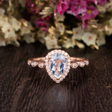 1.50ct Aqua Marine Pear Cut Halo Engagement Ring, Vintage Design, Choose Your Metal