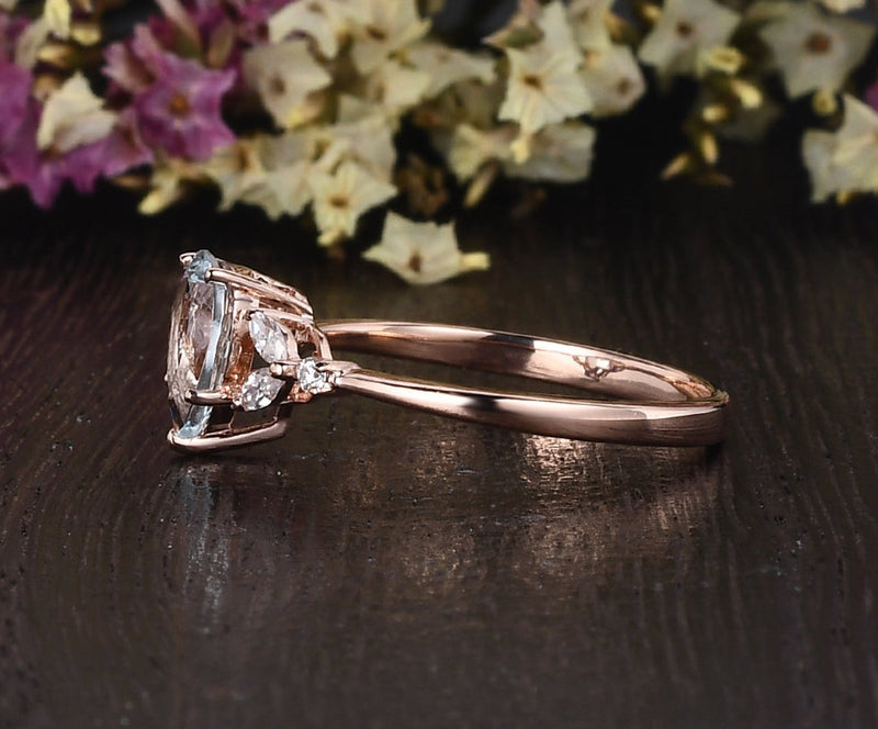 1.50ct Aqua Marine Pear Cut Engagement Ring, Vintage Design, Choose Your Metal