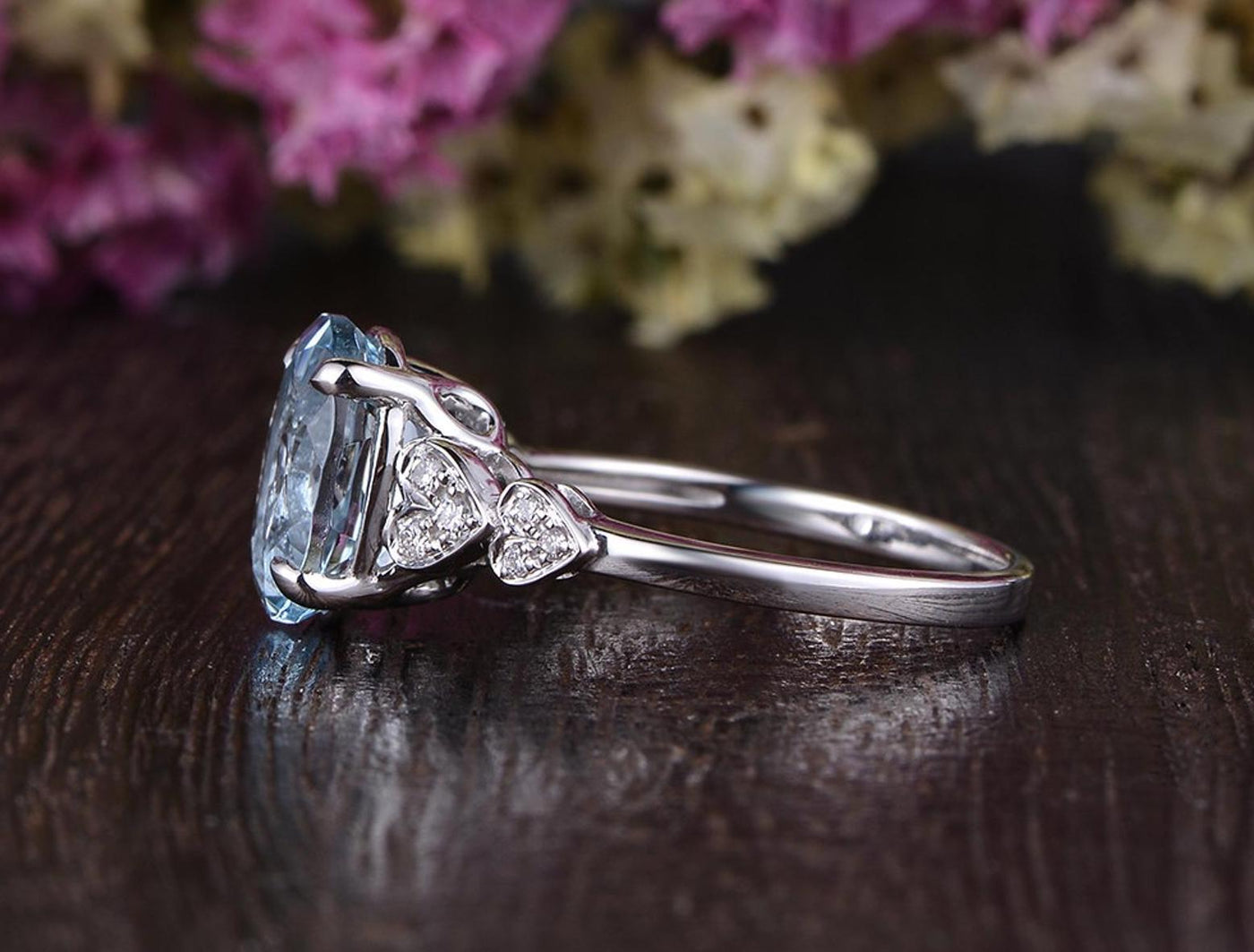Aquamarine Oval Cut Engagement Ring Vintage Design Infinity Diamond Jewellery