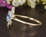 1.00ct Aqua Marine Oval Cut Engagement Ring, Vintage Art Deco Design, Choose Your Metal