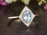 1.00ct Aqua Marine Oval Cut Engagement Ring, Vintage Art Deco Design, Choose Your Metal