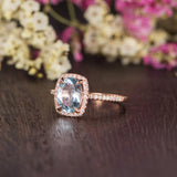 2.50ct Aqua Marine Oval Cut Halo Engagement Ring, Vintage Design, Choose Your Metal