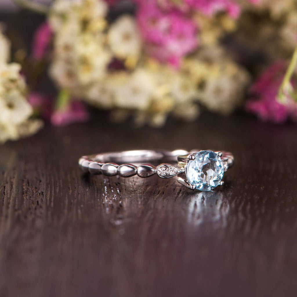 Aquamarine Round Cut Engagement Ring, Vintage Design – Infinity Diamond ...