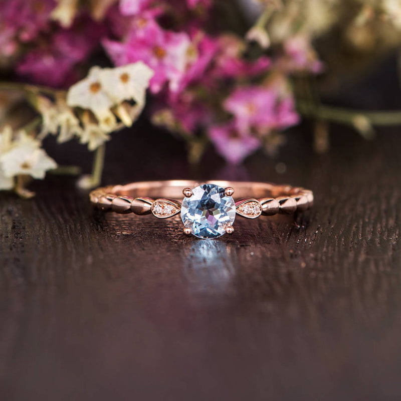 0.50ct Aqua Marine Round Cut Engagement Ring, Vintage Design, Choose Your Metal