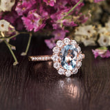 1.50ct Aqua Marine Oval Cut Halo Engagement Ring, Vintage Art Deco Design, Choose Your Metal