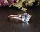 1.50ct Aqua Marine Pear Cut Engagement Ring, Vintage Design, Choose Your Metal