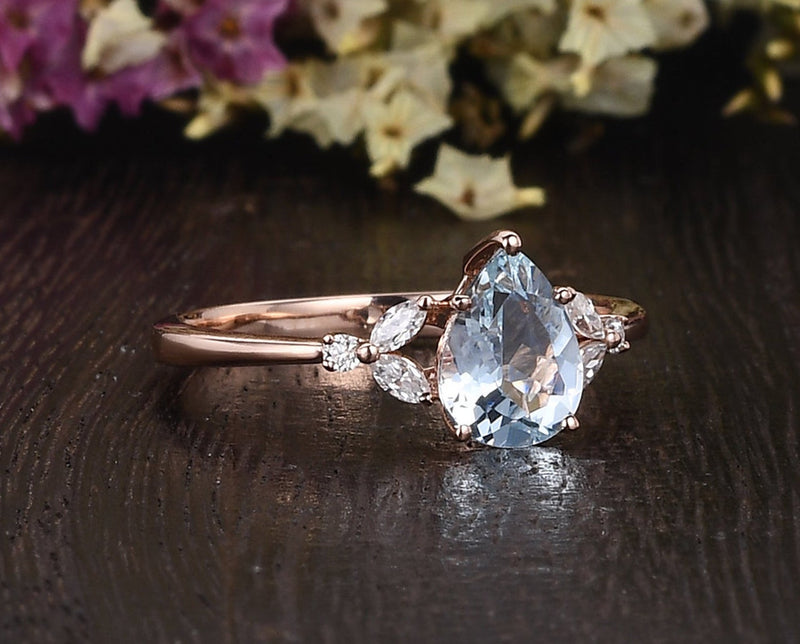 Aquamarine teardrop engagement ring hot sale