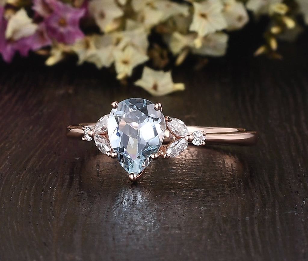 Aquamarine Pear Cut Engagement Ring Vintage Design Infinity