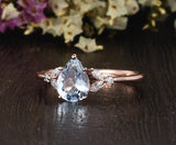 1.50ct Aqua Marine Pear Cut Engagement Ring, Vintage Design, Choose Your Metal