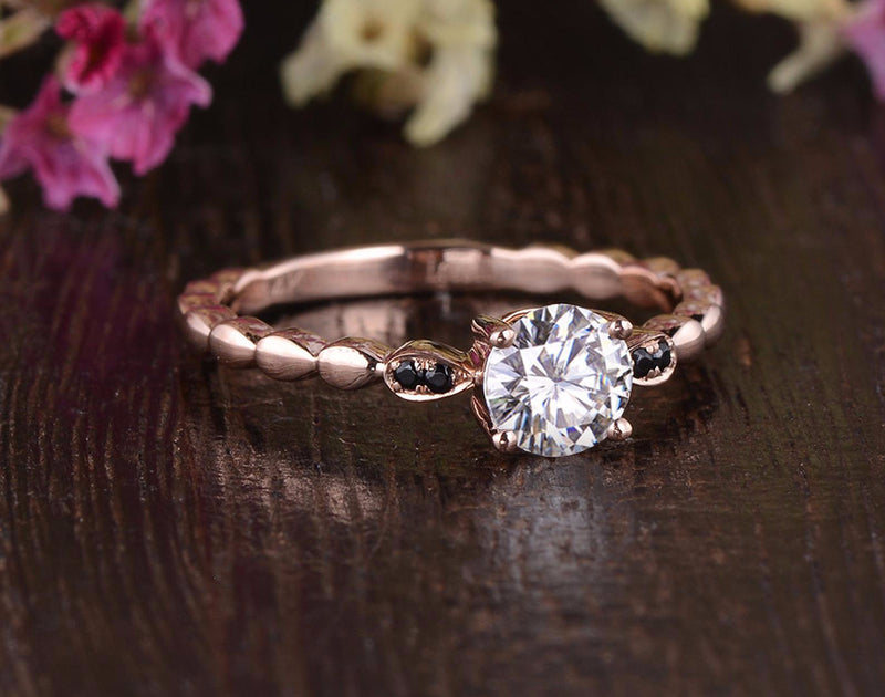 Round Cut Moissanite Engagement Ring, Unique Vintage Design, Choose Your Stone Size & Metal