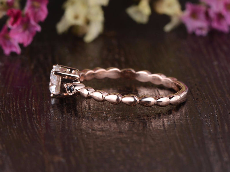 Round Cut Moissanite Engagement Ring, Unique Vintage Design, Choose Your Stone Size & Metal