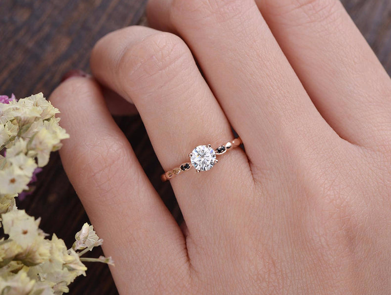 Round Cut Moissanite Engagement Ring, Unique Vintage Design, Choose Your Stone Size & Metal