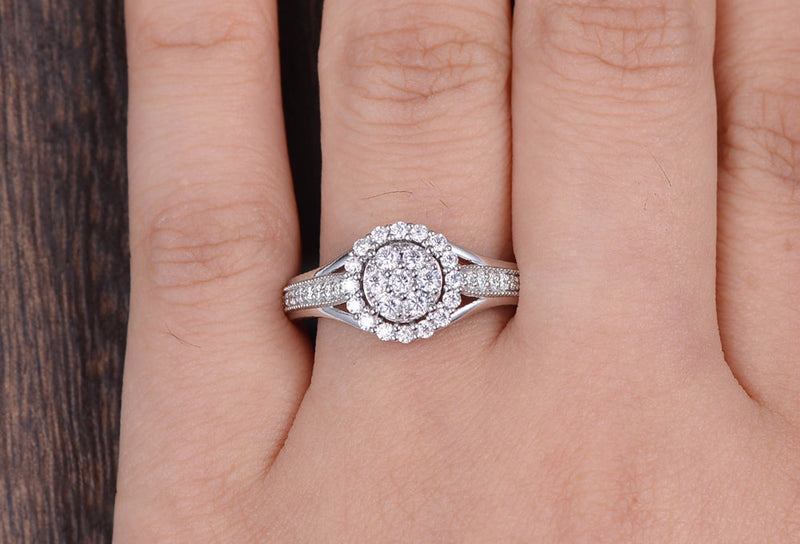 Round Cut Moissanite Cluster Engagement Ring, Vintage Design, Choose Your Metal