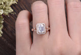 Emerald Cut Moissanite Engagement Ring, Floral Art Deco Halo Design, Choose Your Stone Size & Metal
