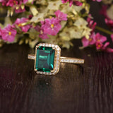 1.75ct Emerald Cut Lab Grown Emerald Engagement Ring, Vintage Design, Choose Your Metal