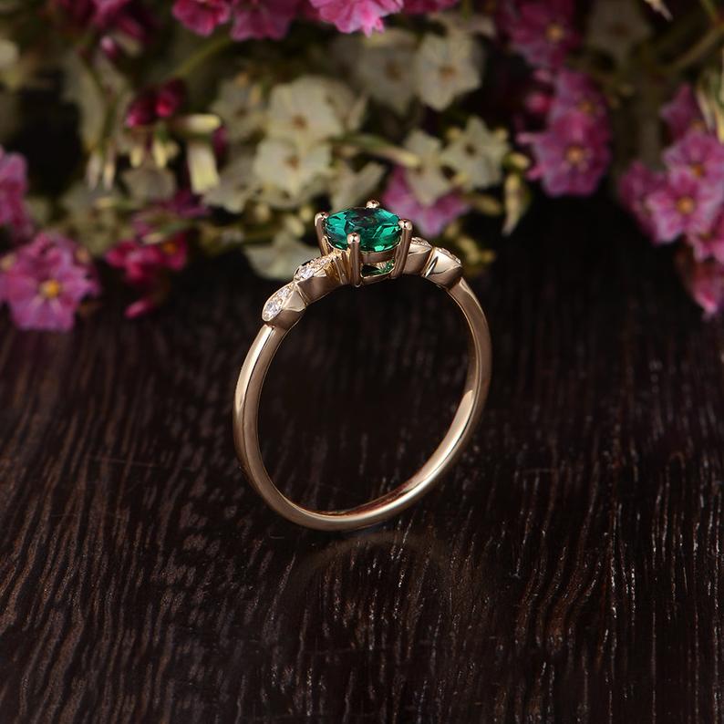 0.50ct Round Lab Grown Emerald Engagement Ring, Vintage Design, Choose Your Metal