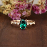1.25ct Cushion Cut Lab Grown Emerald Engagement Ring, Vintage Design, Choose Your Metal