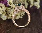 1.00ct Round Cut Lab Grown Emerald Engagement Ring, Vintage Design, Choose Your Metal