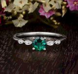 0.50ct Round Lab Grown Emerald Engagement Ring, Vintage Design, Choose Your Metal