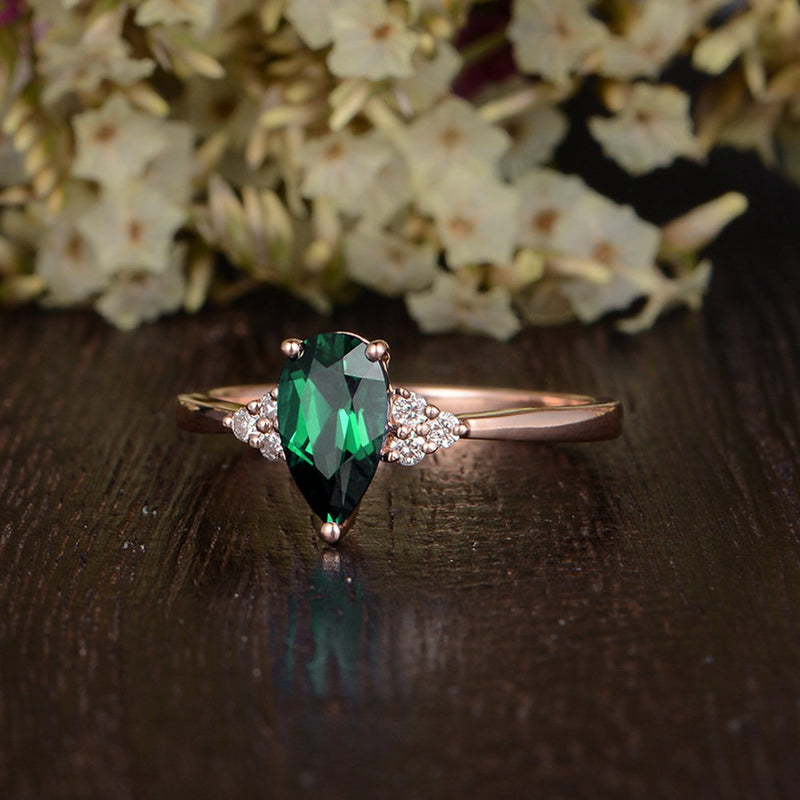 Vintage Oval Emerald Engagement Ring White Gold Women Bridal Set 1.2 Carat