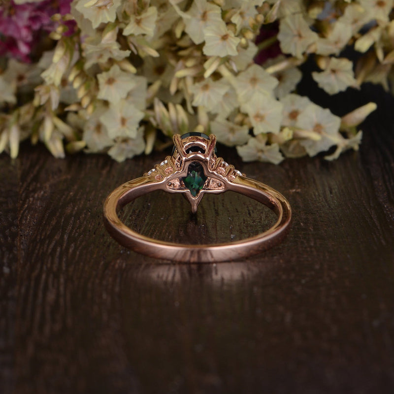 1.00ct Pear Cut Lab Grown Emerald Engagement Ring, Vintage Design, Choose Your Metal