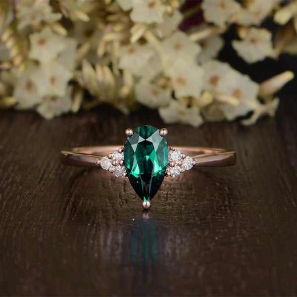 1.00ct Pear Cut Lab Grown Emerald Engagement Ring, Vintage Design, Choose Your Metal
