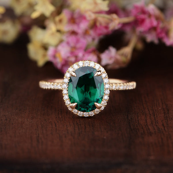 2.00ct Oval Cut Lab Grown Emerald Engagement Ring, Vintage Design, Choose Your Metal